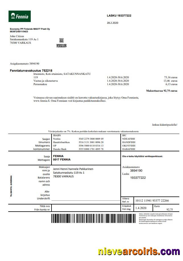 Finland Fennia Insurance company bill